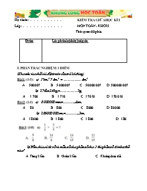 Kiểm tra giữa học kì I môn Toán - Khối 5